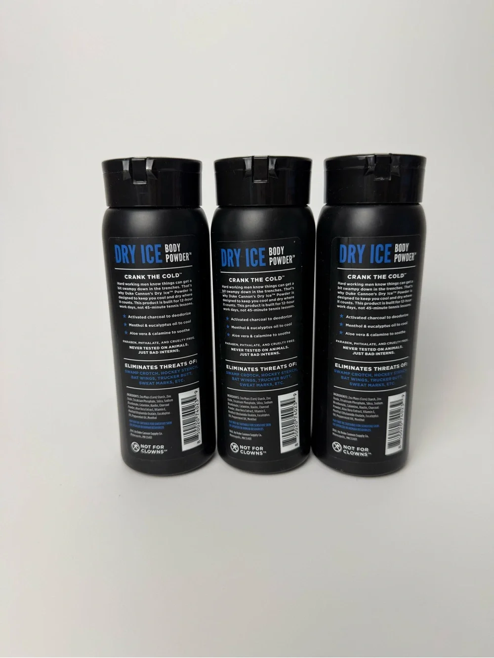 3x Duke Cannon Dry Ice Body Powder Cooling Soothing Menthol Charcoal 6 oz Each